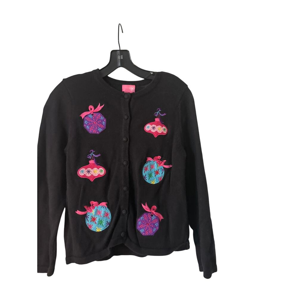 J. Khaki Black Girls Size 14 Christmas Sweater with Ornaments